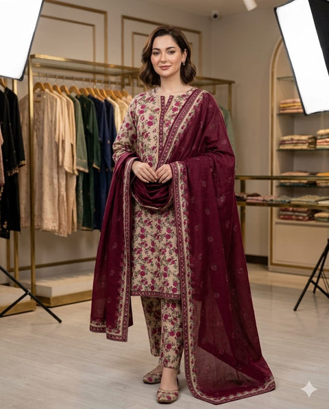Bin Saeed Unstitched 3-Piece Lawn Suit - BU018